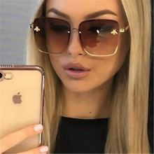 Occhiali da sole oversize senza montatura con ape quadrata, occhiali da sole piccoli con ape, occhiali da sole sfumati da donna UV400 - ()_Regalo spe