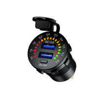 12-24V Dual USB Car Charger Socket Port With Colourful Digital Voltmeter QC 3.0 Fast Charging Bus Trailer Boats_Special Gift