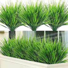 7 pcs Simulated 7-Prong Plastic Green Plant Ornaments, Flower Gardening Decorative Grass, Suitable For Indoor, Outdoor, And Home Garden Wall Decorati