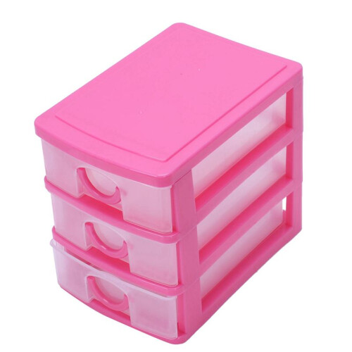 4X  Translucent Drawer Type Plastic Storage Box(Rose Red 3 Layers) 1