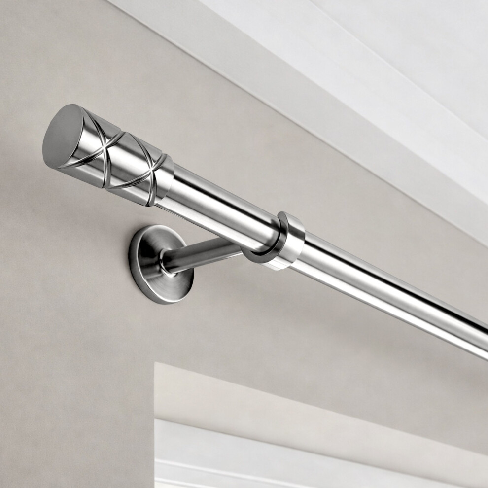 Imperial Rooms (160-300Cm (5.2-9.8Ft), Chrome) Extendable Engraved Cylinder Curtain Pole Set With Elegant Finials - Complete Kit With Fittings
