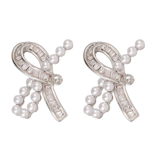 Clip d'oreille en perles métalliques élégantes, breloques-Argent
