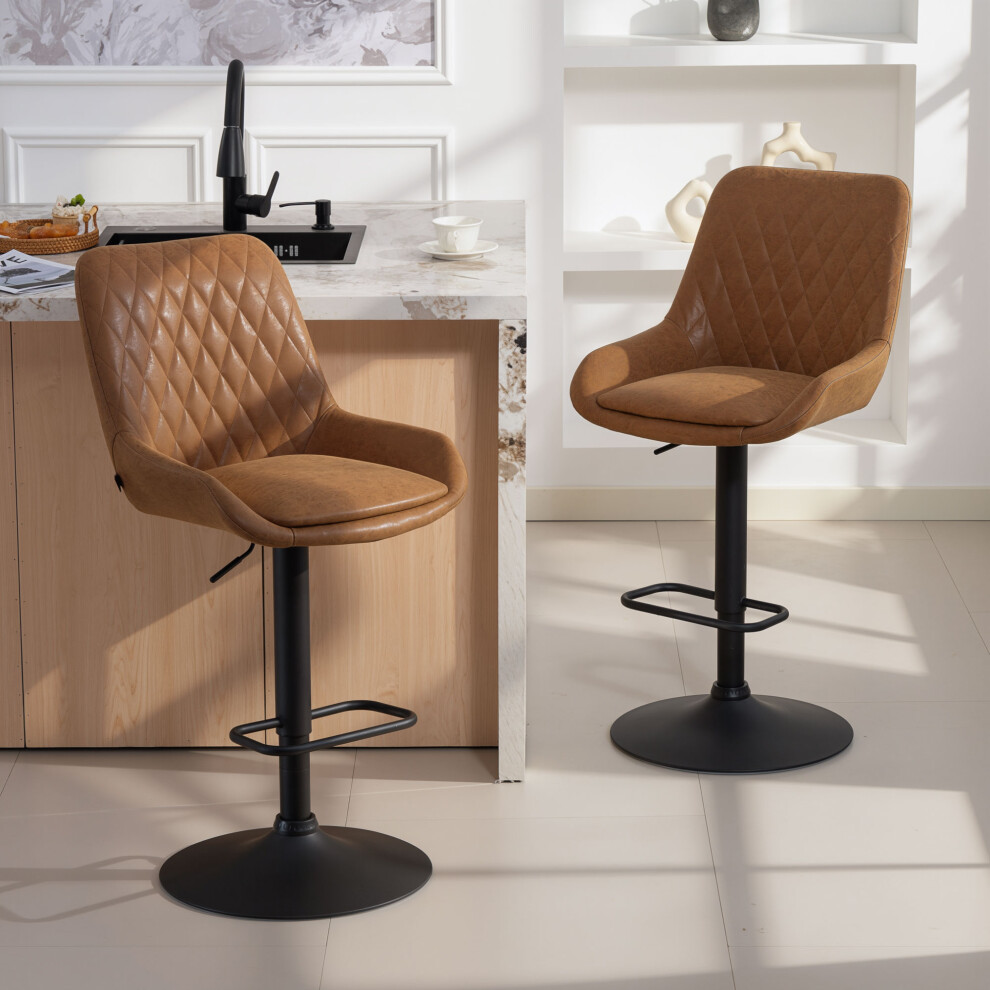Homcom (Orange) Bar Stools Set Of 2, Adjustable Bar Chairs 360 Degree Swivel Orange