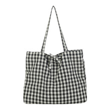 Toted Bag Trendy Shoulder Bag Plaids Canvas Hobos Bags-Black