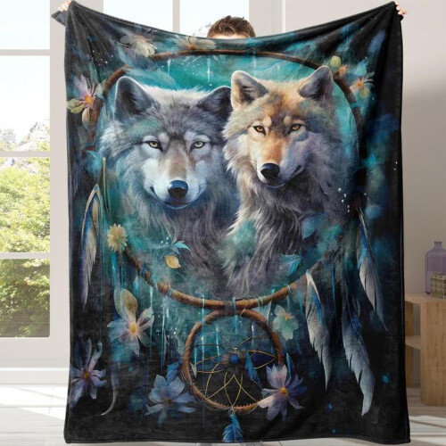 Manta de flanela com estampa de lobo, macia e quente, 127 x 152 cm (50 x 60 polegadas).