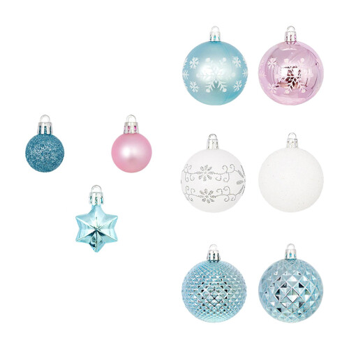 44-Piece Christmas Bauble Assortment – Blue, Pink, White 2