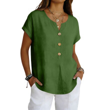 Women's Casual Beach Vacation Loose Button -Army Green S
