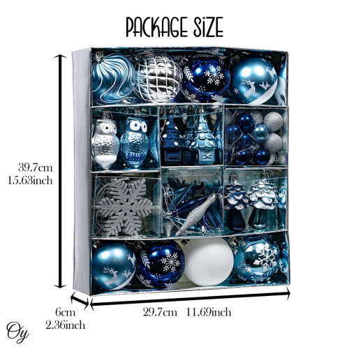 Owl and Winter Tree Ornament Set Blue Silver 80 pcs 2