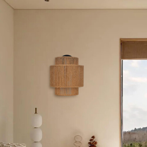 Rustic Wall Sconce Hand-Woven Hemp Rope Boho Lamp 1