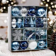 Blue & Silver Christmas Ornaments Set – 80 pcs
