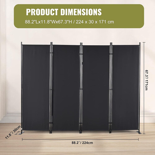 4-panels stofrumdeler, 1,6 m, fritstående sort 1