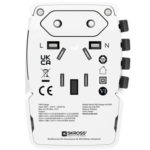 Skross 1.302474 Reisadapter Pro Light USB AC45PD Wereld 1