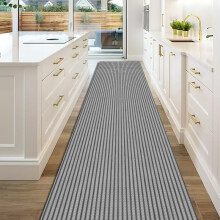 (60*300cm/23.62*118.11inch) Modern Minimalist Gray Vertical Stripe Kitchen Mat, Made of Polyester Fiber for Water and Oil Absorption,