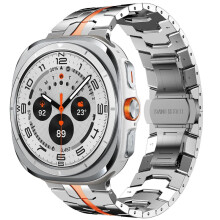 (silver Orange) 304 Stainless Steel Band for Samsung Galaxy Watch 8(40mm/44mm) & 8 Classic, Adjustable Link & Butterfly Clasp