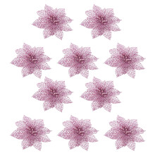 Glitter Poinsettia Ornaments Green 4.3in 10pcs