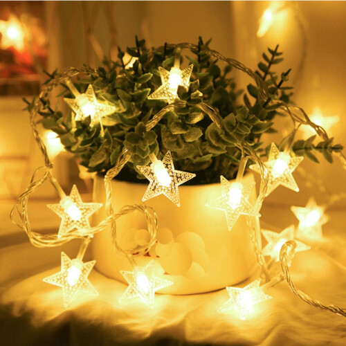 Star and Pentagram String Lights Waterproof Battery Remote 1