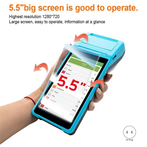 For Android PDA Printer Mobile Receipt Bill  Thermal Printer 5.5In HD Touch Screen Support 1D/2D Scanning US Plug 2