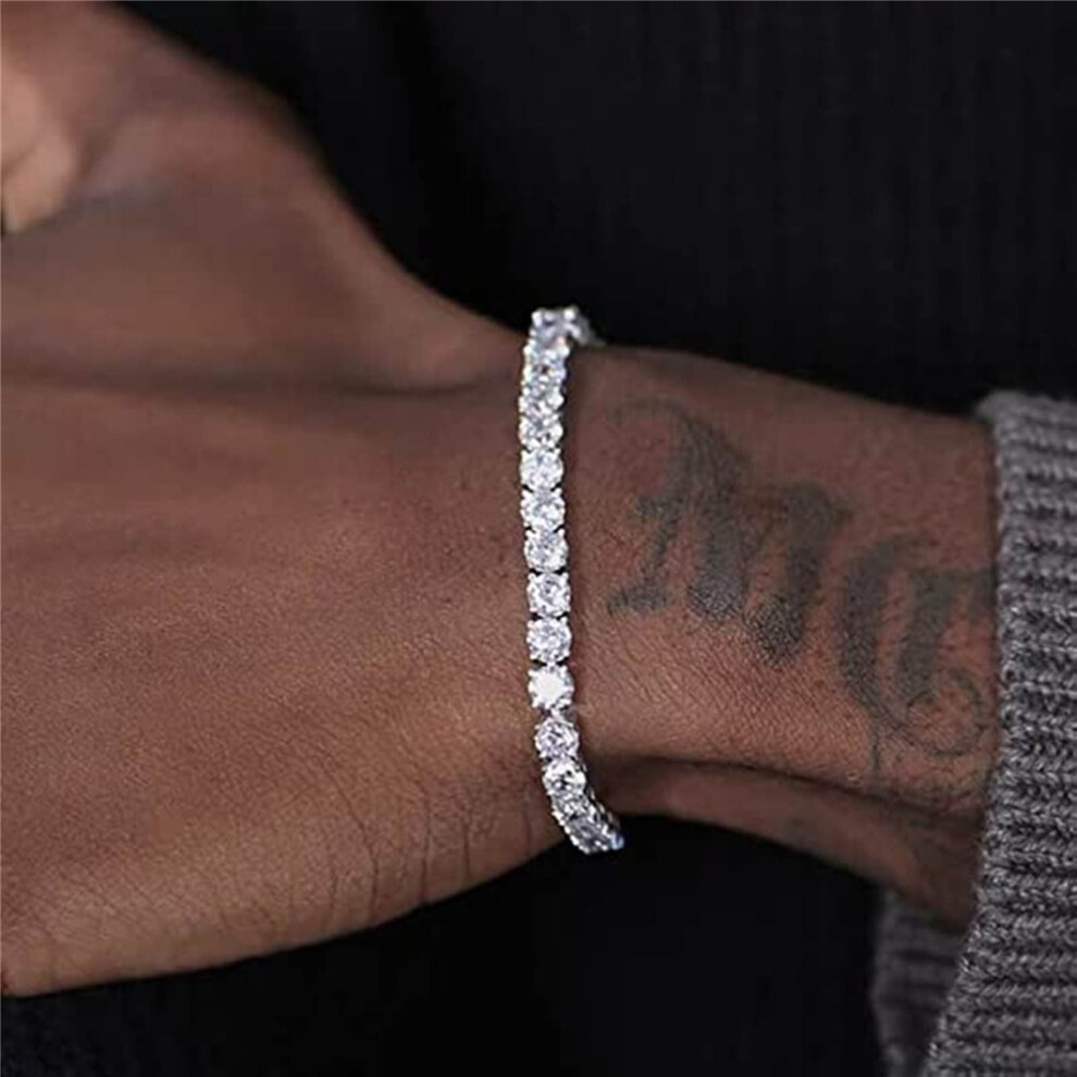 Zytweed (Free Size, A) Moissanite Tennis Bracelet 4.7-19 Carats 925 Sterling Silver Round Cut For Women Men