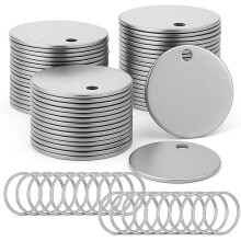 100 Stück Blanke Erkennungsmarken Aus Metall zum Prägen, Schlüsselanhänger Aus Edelstahl zum Gravieren, Metall-Stanzrohlinge mit 3 cm Großem Loch