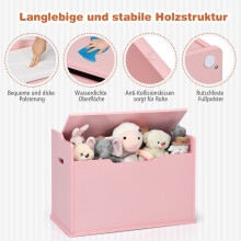 Scatola portagiochi con coperchio 2 in 1 con cuscino, mobiletto portagiochi in legno con maniglie per il trasporto, rosa