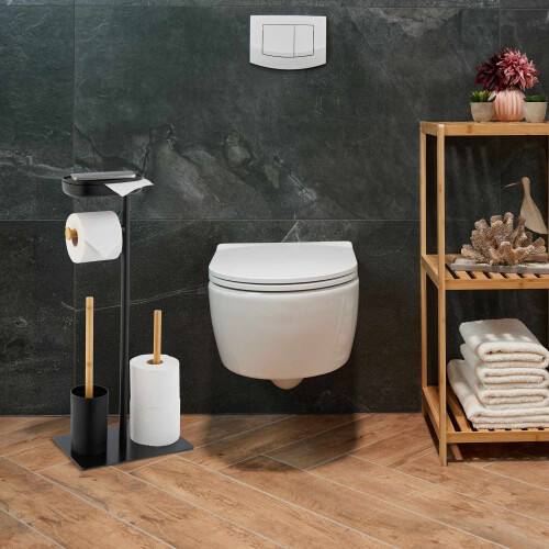Sedia da WC con ripiano in bambù e ferro