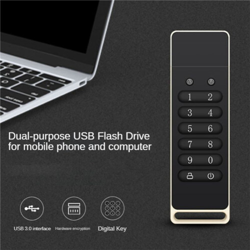 4X Secure USB Drive, 32GB Encrypted USB Flash Drive Hardware Password Memory Stick with Keypad USB 3.0 Disk Flash Black 1
