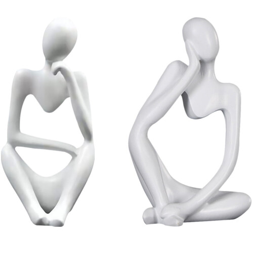 Modern Thinker-statue i harpiks, skrivebordsdekorasjon, 2 stk.