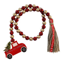Wooden Christmas Bead Garland with Tassel – Red, Black &