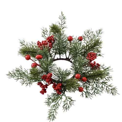 Christmas wreath candle ring with red berries and pinecones 1