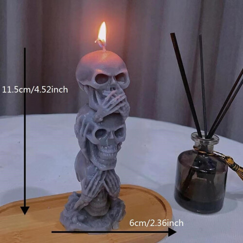 Vela Caveira de Halloween Preta Gótica 3 Cabeças 1