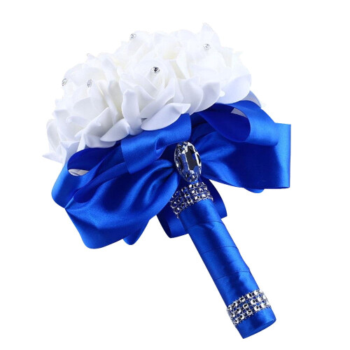 Artificial Crystal Rose Pearl Wedding Bouquet Blue 2