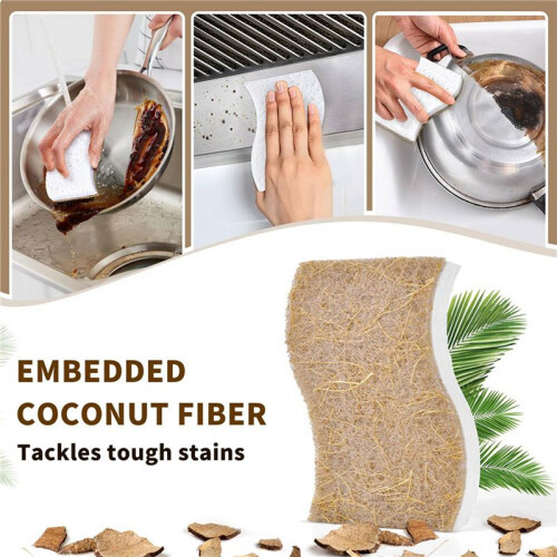 Eco-Friendly Natural Sponges for Dishes 30 Pack - Biodegradable Kitchen Sponge with Compostable Coconut Scrubber