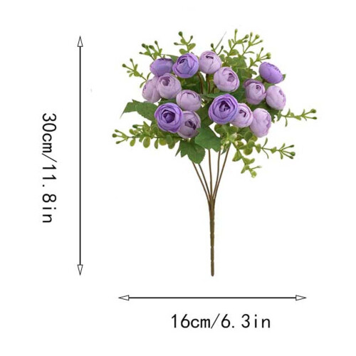 Bouquet de 15 fleurs artificielles en soie rose, composé de bourgeons de thé. 2