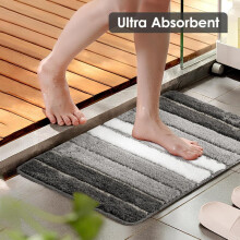 (Grey, 50 x 80 cm) Extra Soft Bath Mat - Super Absorbent and Non-Slip Shaggy Rug for Bathroom, Shower Floor, and Vanity