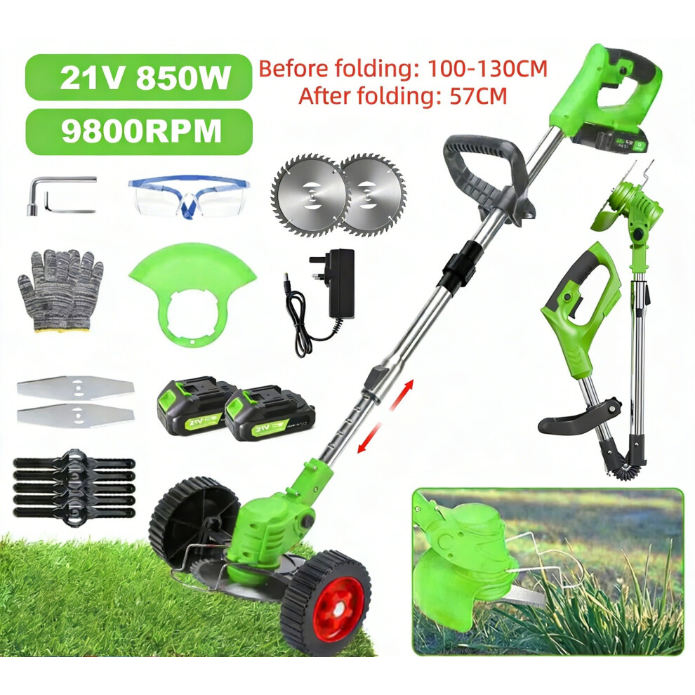 Ardwick Cordless 21V Foldable Grass Trimmer Strimmer Garden Edger With Dual Battery Pack