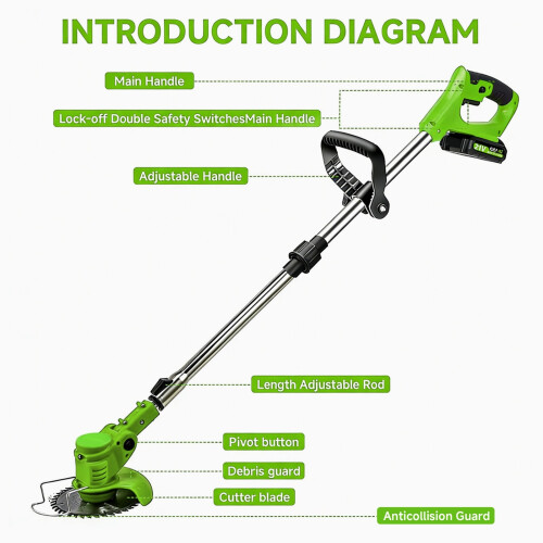 Cordless 21V Foldable Grass Trimmer Strimmer Garden Edger with Dual Battery Pack 2