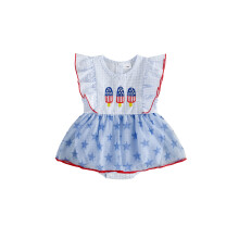 (0-3 Months, Blue) Baby Girl 4th of July Romper Dress Plaid American Flag Star Flutter Sleeve Bodysuit Cute Patriots Clothes