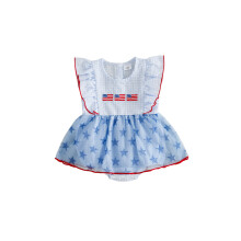 (6-12 Months, Red) Baby Girl 4th of July Romper Dress Plaid American Flag Star Flutter Sleeve Bodysuit Cute Patriots Clothes