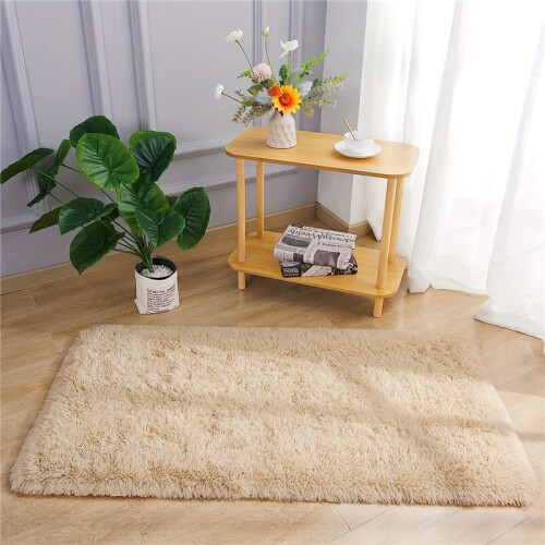 (Camel, 23.62*39.37in/60*100cm) 1pc, Solid Color Rectangular Long Plush Fabric Soft Artificial Carpet, Upgraded Fabric