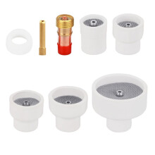TIG-Lasset 8-Delig: Witte Keramische Nozzles, Aluminium Cups, Korte Spantangen, Gaslenzen en Gasmondstukken voor WP17/18/26 TIG-Lassen