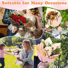 285 Pcs Flower Bouquet Wrapping-Paper Kits, with Ribbon and 48 Black Bows 100 Pearl Pins for Wedding Birthday Party Gift
