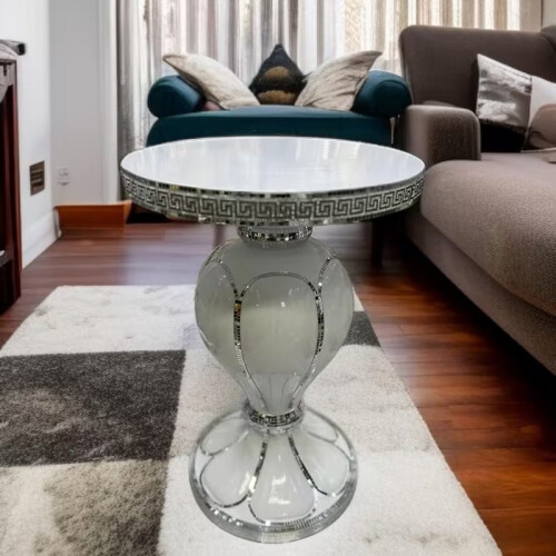 White Silver Mirrored Table 60cm Crushed Diamond 2