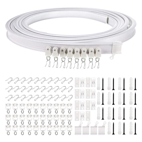 Buet loftgardinskinne 5m bøjelig PVC-stål