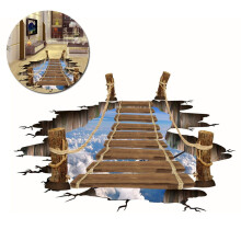 3D Sky & Cloud Wood Bridge Floor Sticker 80x100cm