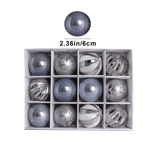 Graue Kunststoff-Weihnachtsbaumkugeln, 12 Stück 2