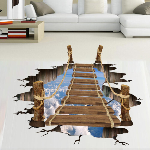 3D Sky & Cloud Wood Bridge Floor Sticker 80x100cm 2