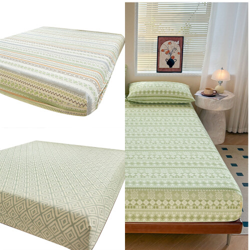 Breathable Coarse Cotton Fitted Mattress Cover Single Bed-D 2 2