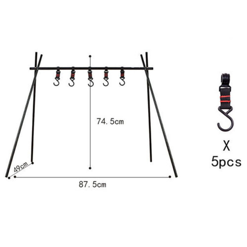 Outdoor cooking hanging rack metal foldable with 5 hooks 1