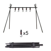 Outdoor cooking hanging rack metal foldable with 5 hooks