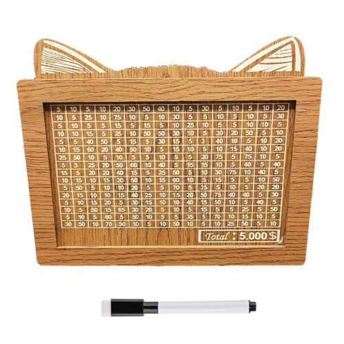Houten spaarpot met ingebouwde teller